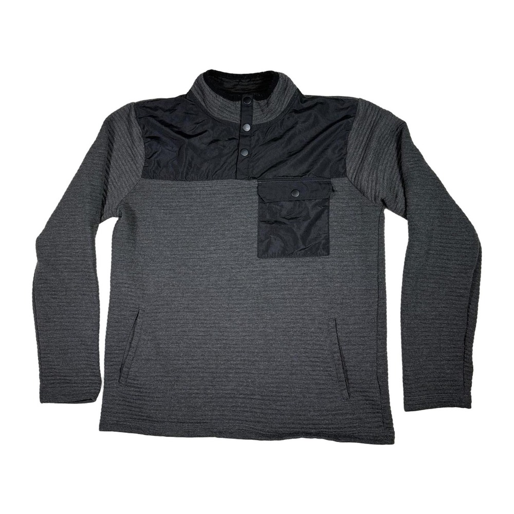 NOMAD Men's Mock Neck Pullover Fleece Sweatshirt Gray Black Size S Snap Collar